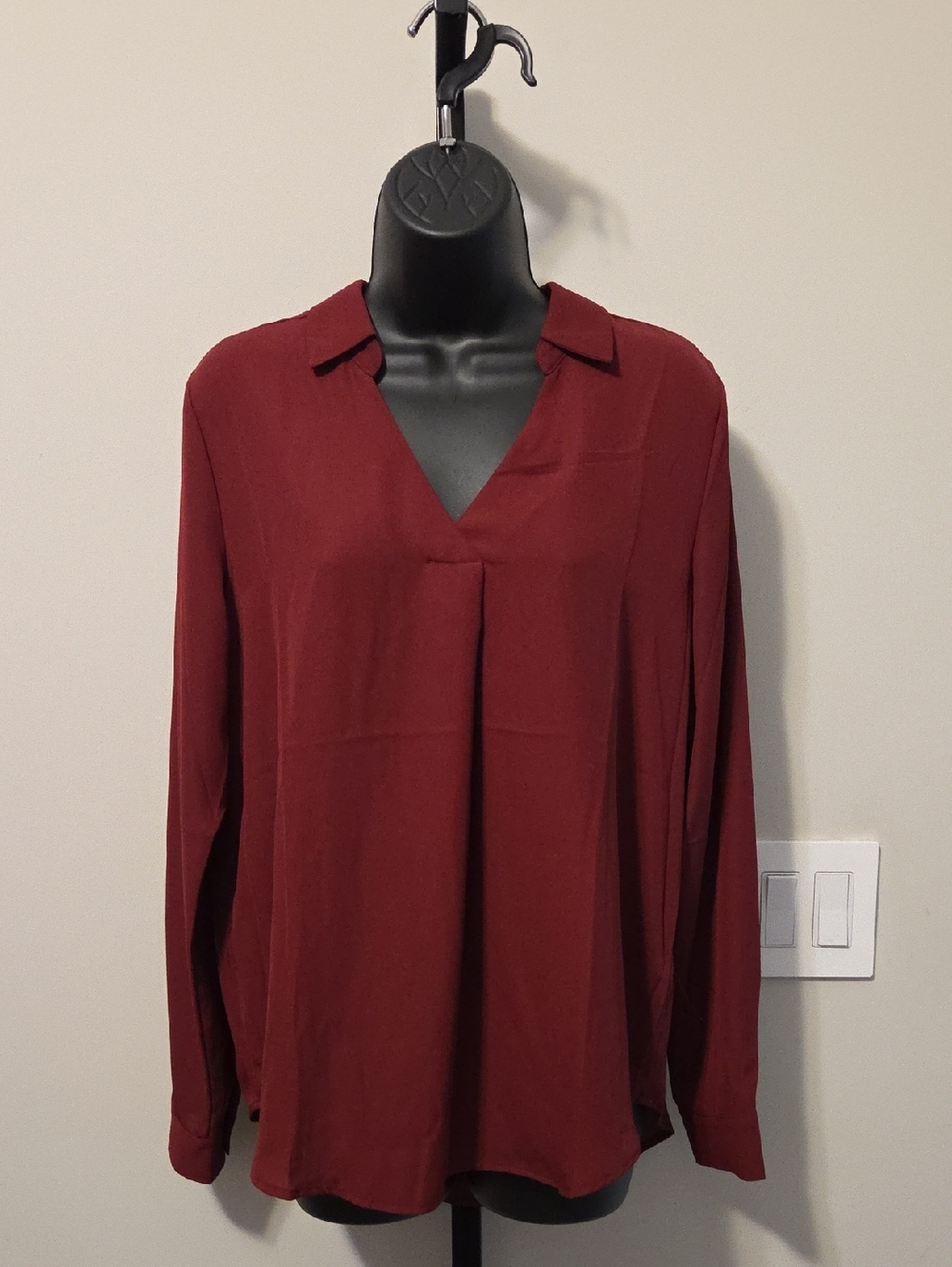Maurices Burgundy V-Neck Long Sleeve Blouse